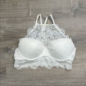 Elegant Lace Halter Push Up Bralette - White